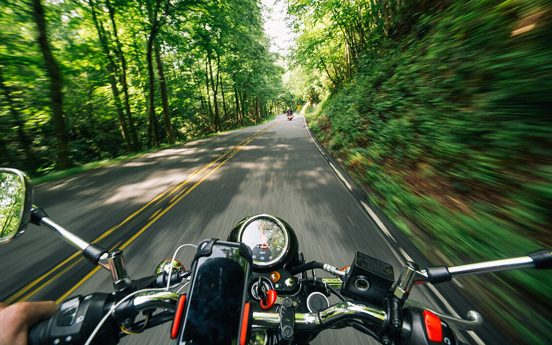 Riding along a road